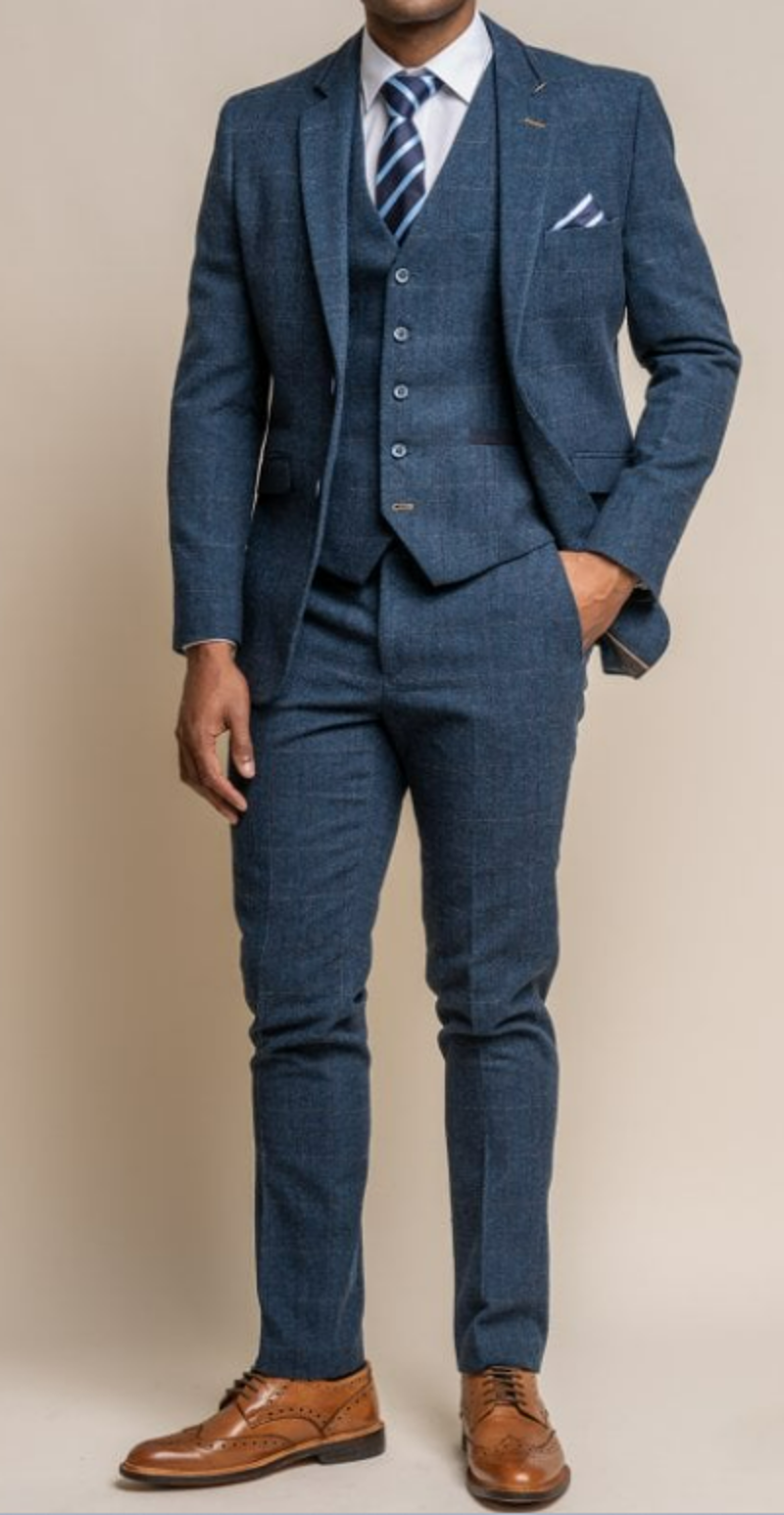Cavani Carnegi Tweed Waistcoat Blue-3